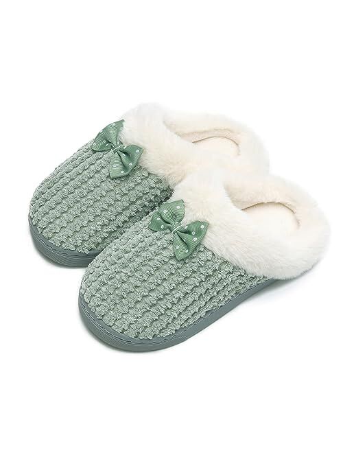 WateLves Girls Slippers Memory Foam Toddler Kids Comfort Wool-Like Plush Fleece Lined House Shoes for Indoor & Outdoor