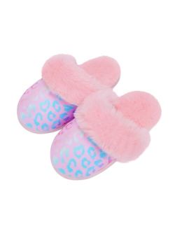 MEJORMEN Girls Fluffy House Slippers Faux Fur Slip-on House Shoes No-Slip Memory Foam Slippers Cozy Warm Plush Bedroom Slippers for Toddler Kid