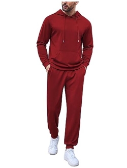 Men's Tracksuit 2 Pieces Long Sleeve Sets Casual Hooded Sweatsuits Jogging Suits