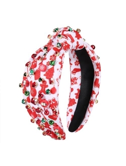 Yahpern Christmas Headband for Women Holiday Christmas Accessories Xmas Tree Snowflake Reindeer Candy Cane Knotted Headband Jeweled Crystal Pearl Wide Top Knot Headband F