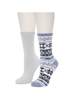 2-Pack Plushfill Colorblock Snowflake Fairisle Twist Rib Crew Socks