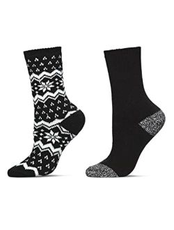 2 Pairs Women's Fair Isle Snowflakes Buttersoft Crew Socks