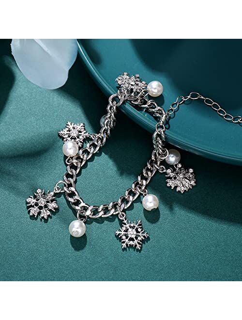 ALEXY Christmas Bracelets for Women X-Mas Snowfalke Charm Bracelets Chain Link Bracelets for Women Girls (Silver Snowflake)