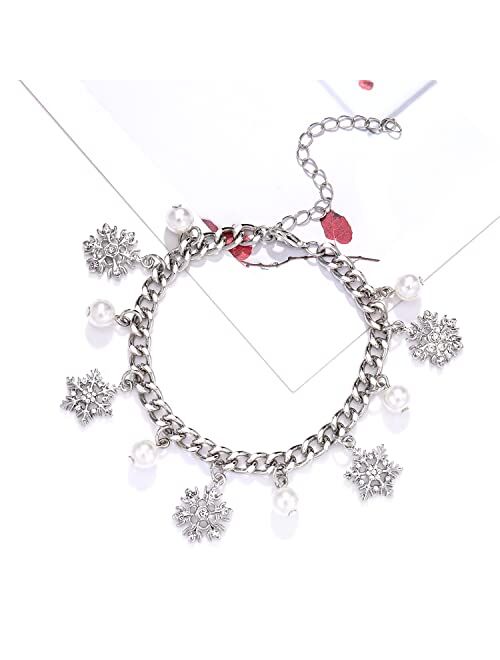 ALEXY Christmas Bracelets for Women X-Mas Snowfalke Charm Bracelets Chain Link Bracelets for Women Girls (Silver Snowflake)