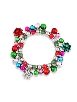 Zolearopy YEYA Christmas Bracelets X-Mas Jingle Bells Gift Bow Charm Bracelets Stretch Beaded Bracelet For Women Girls