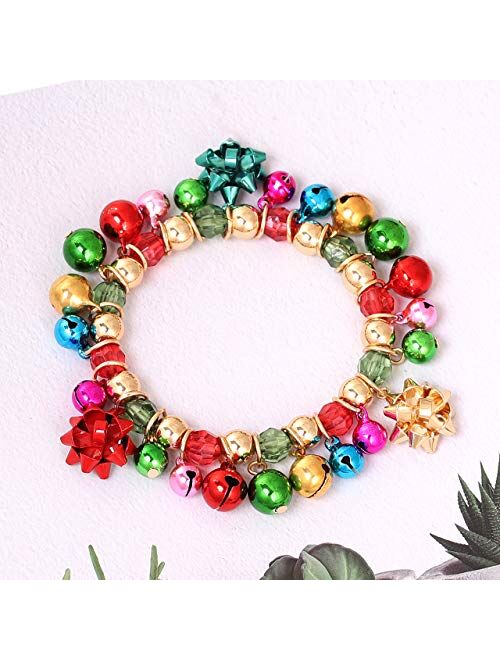 Zolearopy YEYA Christmas Bracelets X-Mas Jingle Bells Gift Bow Charm Bracelets Stretch Beaded Bracelet For Women Girls