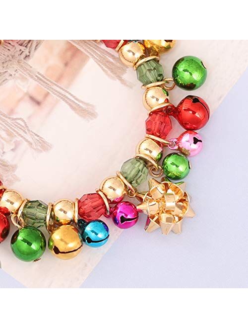 Zolearopy YEYA Christmas Bracelets X-Mas Jingle Bells Gift Bow Charm Bracelets Stretch Beaded Bracelet For Women Girls