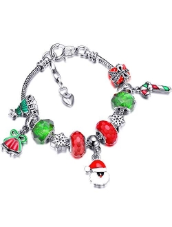 Hicarer Christmas Bracelet Beaded Charm Bangle with Gift Box Greet Card Gift for Girl Lady