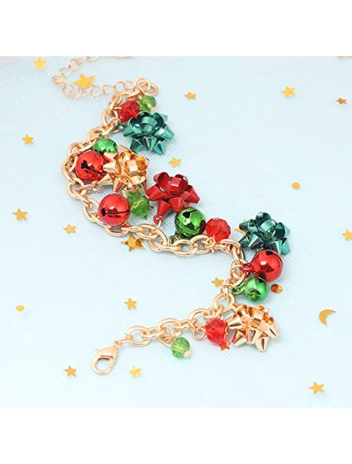 Daxi Christmas Jingle Bells Bracelet Christmas Link Charm Bracelet Bow Xmas Holiday Jewelry for Women Girls