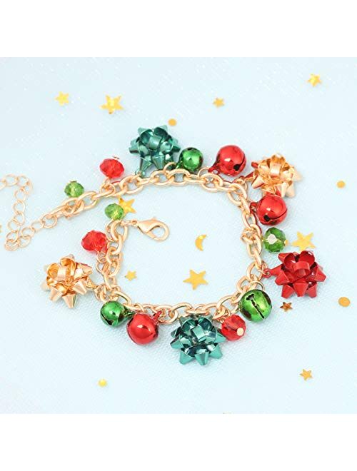 Daxi Christmas Jingle Bells Bracelet Christmas Link Charm Bracelet Bow Xmas Holiday Jewelry for Women Girls