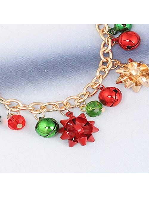 Daxi Christmas Jingle Bells Bracelet Christmas Link Charm Bracelet Bow Xmas Holiday Jewelry for Women Girls