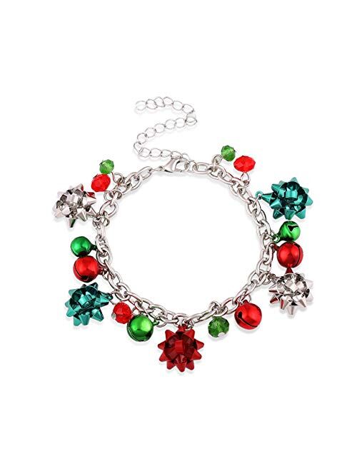 Daxi Christmas Jingle Bells Bracelet Christmas Link Charm Bracelet Bow Xmas Holiday Jewelry for Women Girls