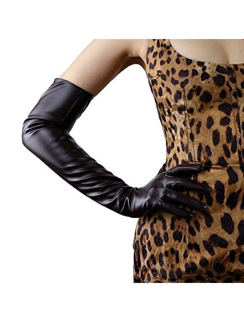 DooWay Women Long Leather Opera Gloves Evening Party Costume Faux Leather Cosplay Dress Accessories 24 inches