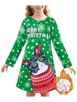 SunFocus Girls Christmas Dress Fleece Novelty Dresses Size 4-11 Long Sleeve Crewneck Warm Clothes