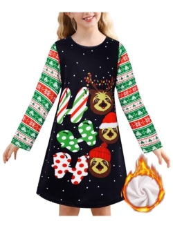 SunFocus Girls Christmas Dress Fleece Novelty Dresses Size 4-11 Long Sleeve Crewneck Warm Clothes