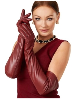 VIKIDEER Warm Soft Long Leather Gloves Women Plush Lined Full Touchscreen Luxury Gloves for Evening Opera Arty Costume 23.6''