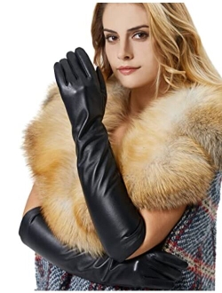 VIKIDEER Elegant Winter Black Long Leather Gloves for Women Full Touchscreen Womens Ladies Warm Lined Genuine Leather Gloves