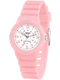 SOCICO Children Analog Watch Waterproof Time Teaching Boys Girls Watch Soft Band Learning Time Wrist Watch for Kids