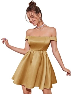 Cadoly Off Shoulder Satin Homecoming Dresses 2023 for Teens A Line HOCO Dress Short for Women Cocktail Party