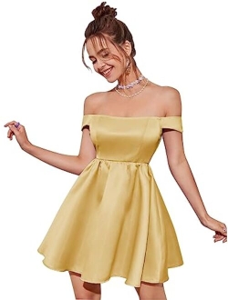 Cadoly Off Shoulder Satin Homecoming Dresses 2023 for Teens A Line HOCO Dress Short for Women Cocktail Party