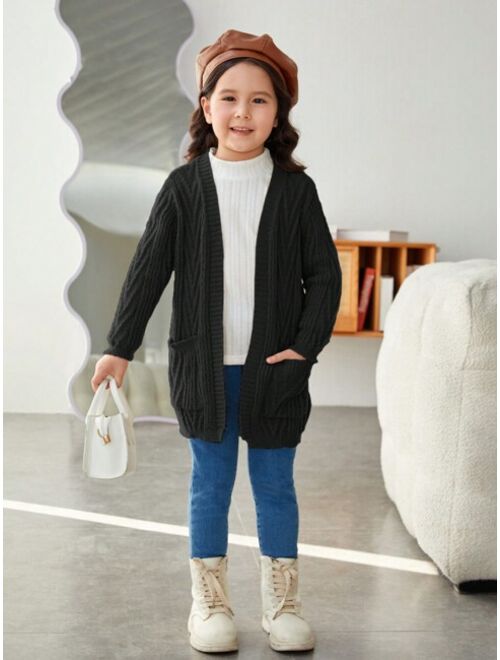 SHEIN Young Girl Casual Long Sleeve Knitted Cardigan