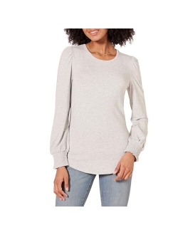 Women's Long-Sleeve Crewneck Smocked Cuff T-Shirt