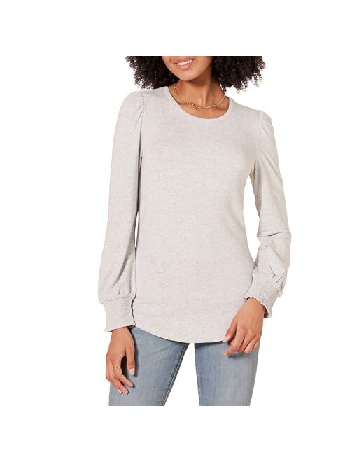 Amazon Essentials Women's Long-Sleeve Crewneck Smocked Cuff T-Shirt