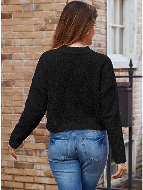 LILLUSORY Women's Cropped Sweaters 2023 Fall Winter Mock Neck Long Sleeve Fuzzy Knit Oversized Pullover Sweater Jumper Top