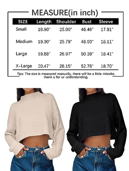 LILLUSORY Women's Cropped Sweaters 2023 Fall Winter Mock Neck Long Sleeve Fuzzy Knit Oversized Pullover Sweater Jumper Top