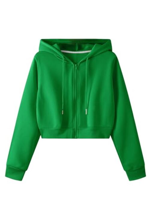 SweatyRocks Women's Long Sleeve Drawstring Full Zip Hooded Jacket Crop Sweatshirt