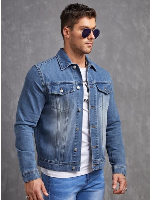 Shein Manfinity Homme Men Cotton Flap Pocket Denim Jacket