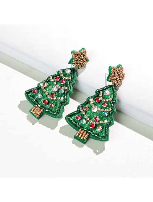 Edussy Christmas Earrings-Beaded Christmas Jewelry Earrings for Women Dangling Headmade Holiday Earrings Xmas Party Gifts