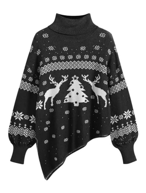 ZAFUL Women Christmas Sweater Oversized Pullover Sweaters Casual Loose Long Sleeve Knit Tops
