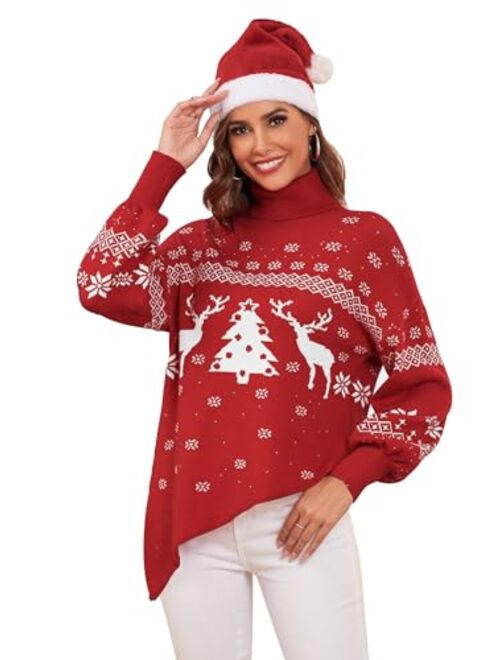 ZAFUL Women Christmas Sweater Oversized Pullover Sweaters Casual Loose Long Sleeve Knit Tops