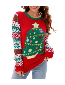 Jumppmile Womens Ugly Christmas Sweater Funny Xmas Santa Claus Pullover Top Knit Casual Long Sleeve Sweater