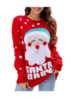 Jumppmile Womens Ugly Christmas Sweater Funny Xmas Santa Claus Pullover Top Knit Casual Long Sleeve Sweater