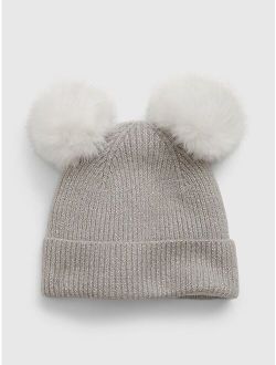 Toddler Double-Pom Metallic Beanie