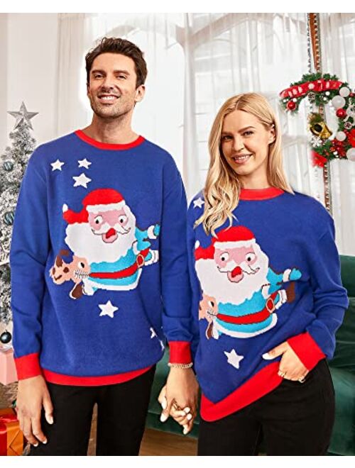 Fashionme Women/Men Ugly Christmas Sweaters Pullover Holiday Couples Matching Premium Warm Stretchy Soft Breathable