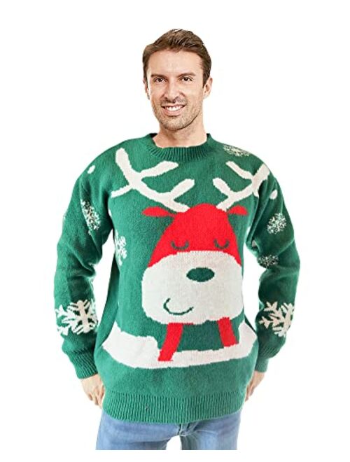 Fashionme Women/Men Ugly Christmas Sweaters Pullover Holiday Couples Matching Premium Warm Stretchy Soft Breathable