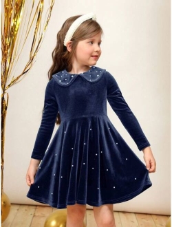 Girls' (little) Velvet Beaded Dress Mommy&me Matching Outfits