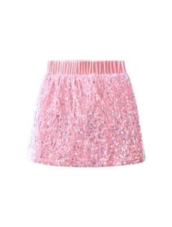 WELAKEN Sparkly Sequin Skirt for Girls Toddler & Kids II Little Girl's Elastic Waistband Skirts