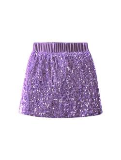 WELAKEN Sparkly Sequin Skirt for Girls Toddler & Kids II Little Girl's Elastic Waistband Skirts