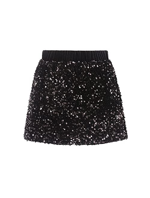 WELAKEN Sparkly Sequin Skirt for Girls Toddler & Kids II Little Girl's Elastic Waistband Skirts