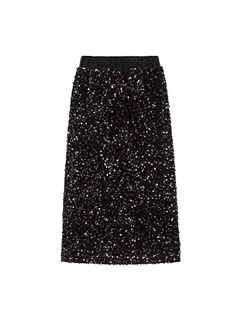 WELAKEN Sparkly Sequin Skirt for Girls Toddler & Kids II Little Girl's Elastic Waistband Skirts