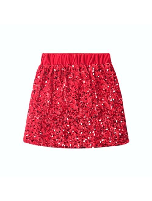 WELAKEN Sparkly Sequin Skirt for Girls Toddler & Kids II Little Girl's Elastic Waistband Skirts