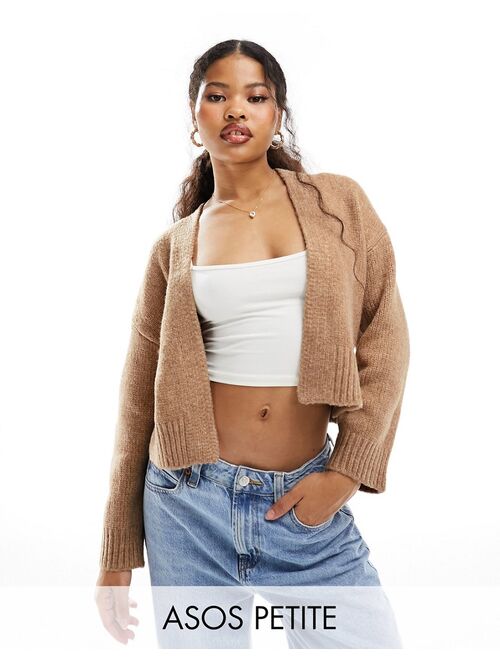 ASOS Petite ASOS DESIGN Petite boxy edge to edge cardigan in camel