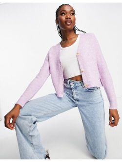 Pieces button front cardigan in lilac