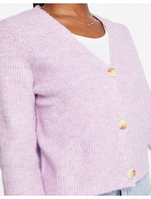 Pieces button front cardigan in lilac