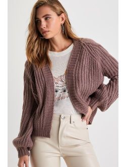 Warm Impression Heather Taupe Cable Knit Open-Front Cardigan