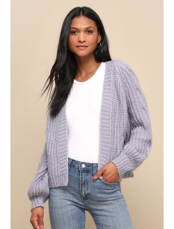 Warm Impression Heather Taupe Cable Knit Open-Front Cardigan